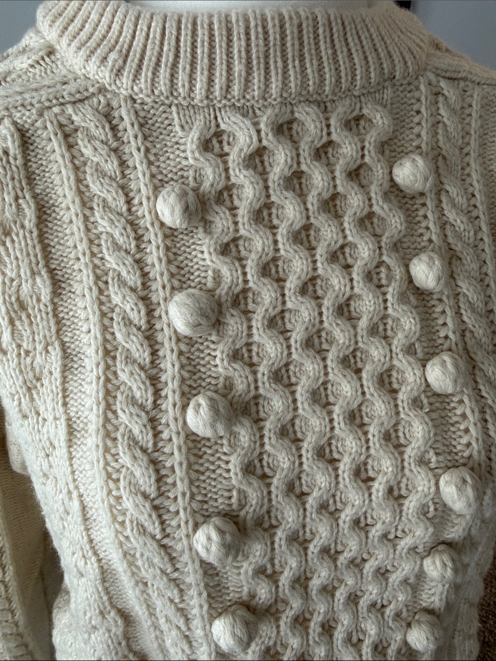 J. Crew Cream Cable-Knit Bobble Crewneck Sweater - Picture 4 of 5